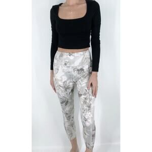 Cali Active Floral Print Cream High Rise Leggings Size Small